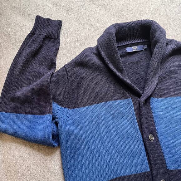 J. Crew Knit Cardigan Sweater Mens Size Large Navy Blue Knit Shawl Collar Button - Picture 6 of 10